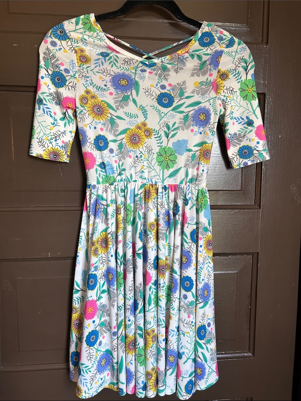 Dot Dot Smile Cream Dress with Floral Print; size 8-10